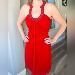 💃Xscape by Joanna Chen EUC Red Sz 4 Embellished Mini Dancing Dress ❤️